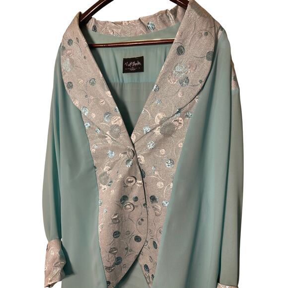 Vintage Night Moods By Samantha O Duster Jacket Mint Green and Metallic Size 22W - Picture 2 of 7